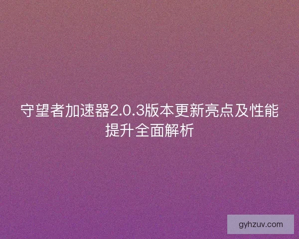 守望者加速器2.0.3版本更新亮点及性能提升全面解析